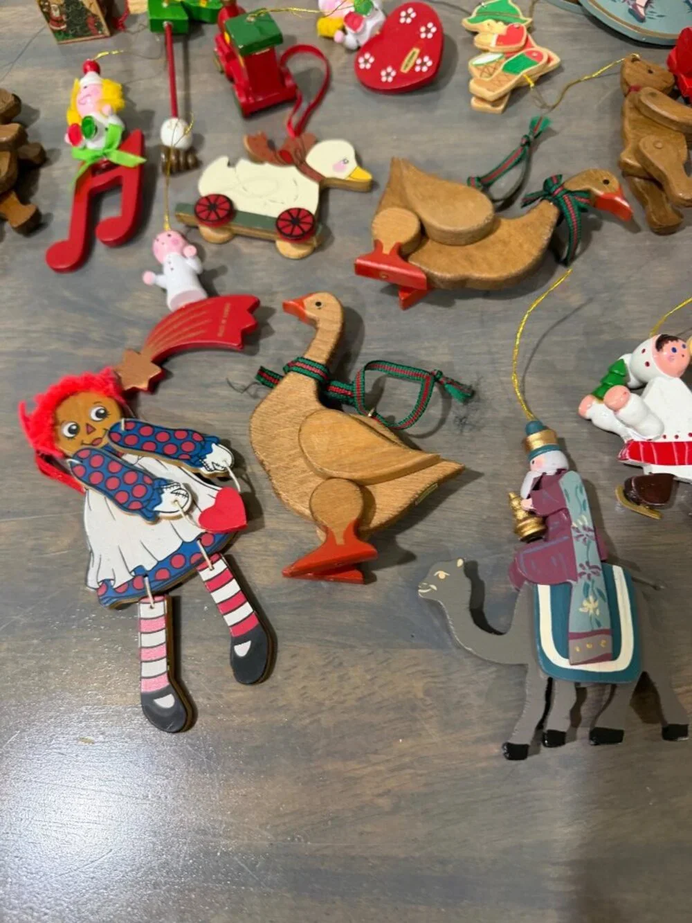 Vintage Wooden Christmas Ornaments Lot 35 Rocking Horses Soldiers Santa Ducks